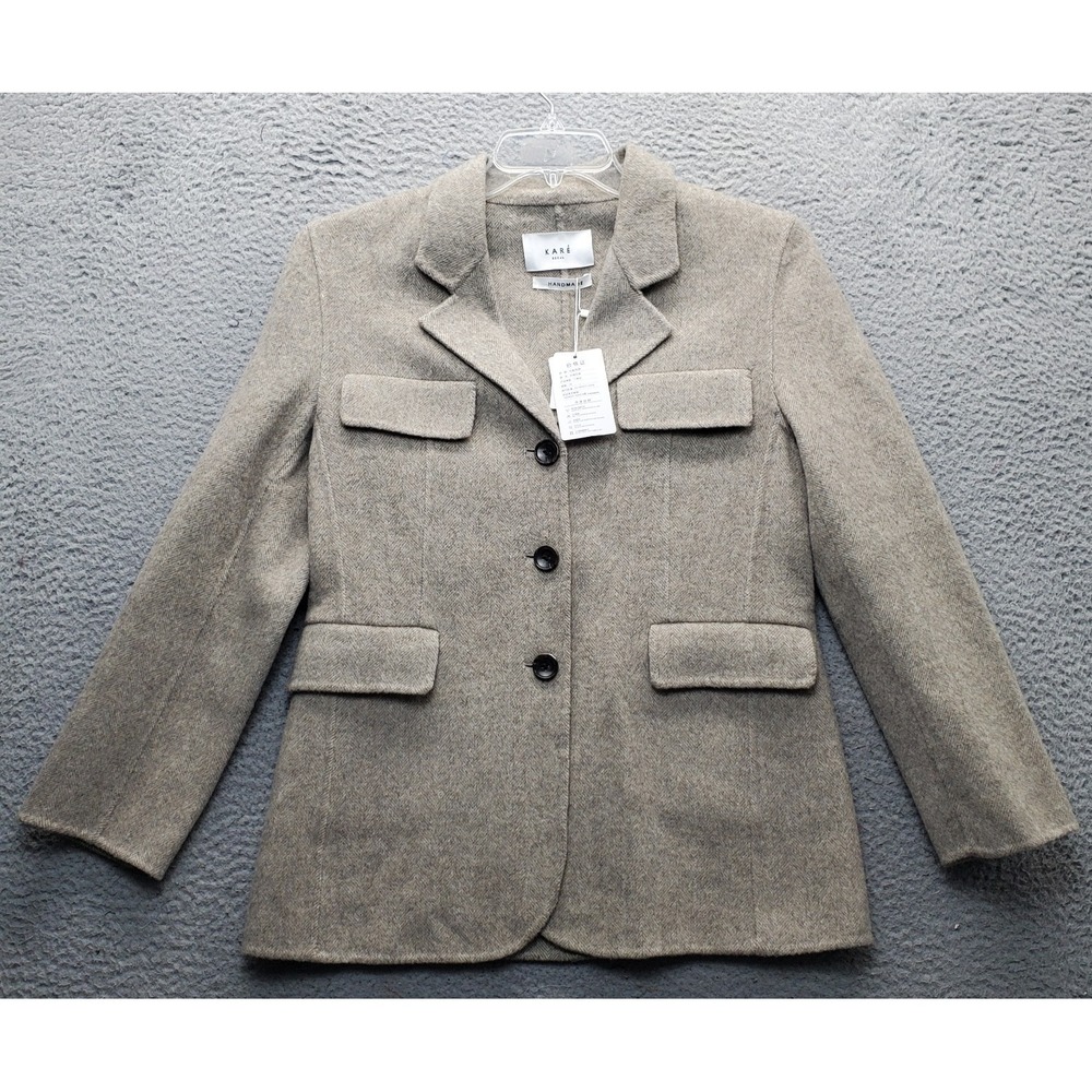 KARE Blazer Jacket Womens Medium Brown Herringbone Notch Lapel Single Breasted